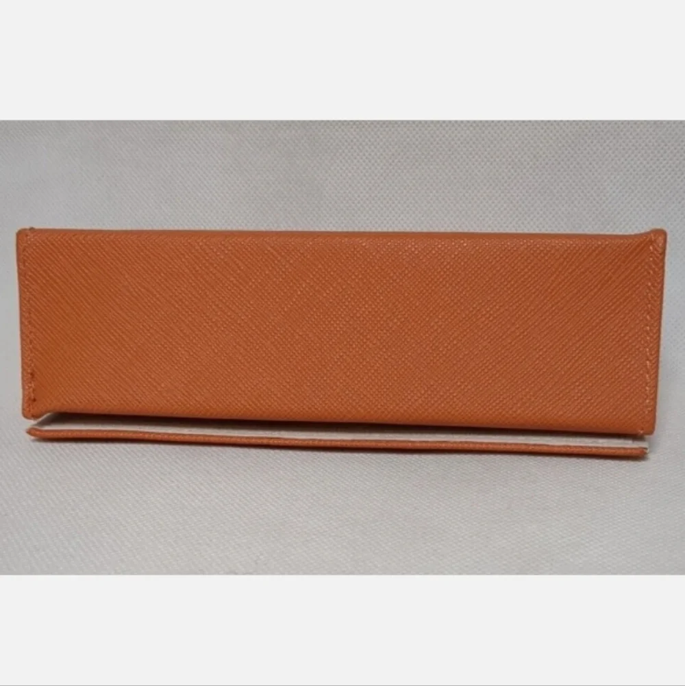 Tory Burch Gold Logo Eyeglass Leather Case- Orange